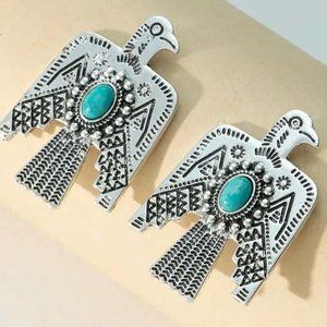 SOUTHWESTERN THUNDERBIRD FAUX TURQUOISE SILVERY EARRINGS 47